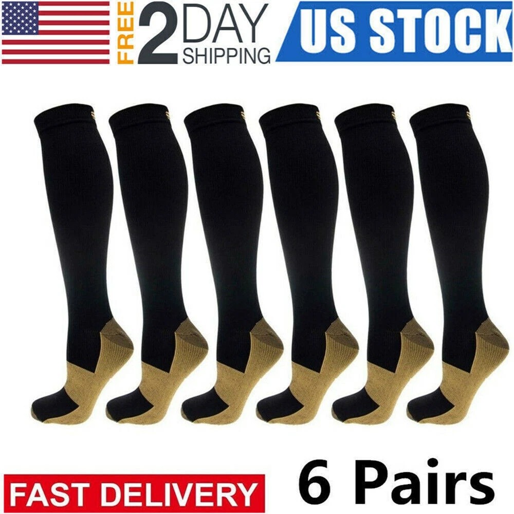 3/6 Packs Copper Compression Socks 20-30mmHg Graduated Support for Men Women