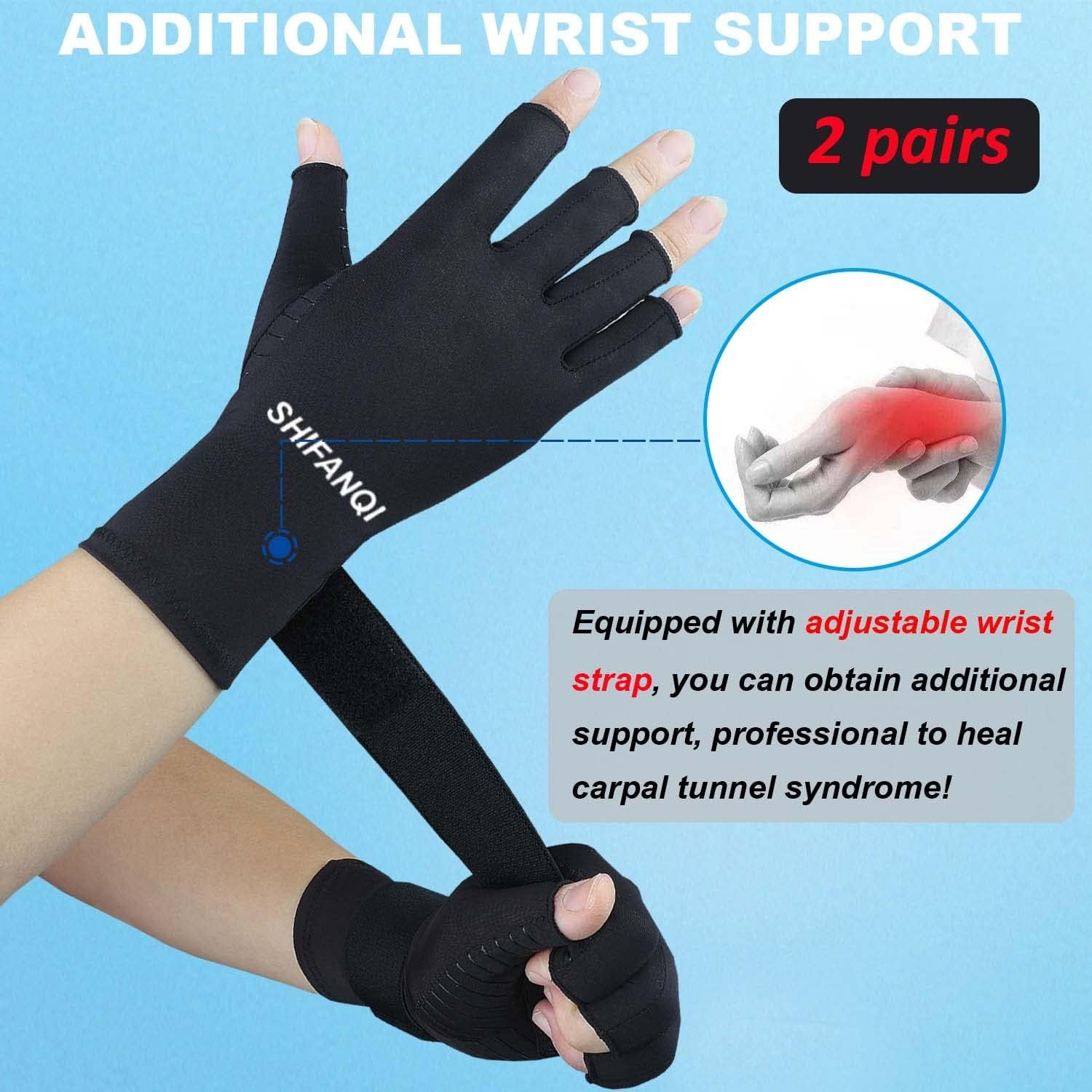 2 Pairs Copper Arthritis Compression Gloves Women Men for Small/Medium, Black