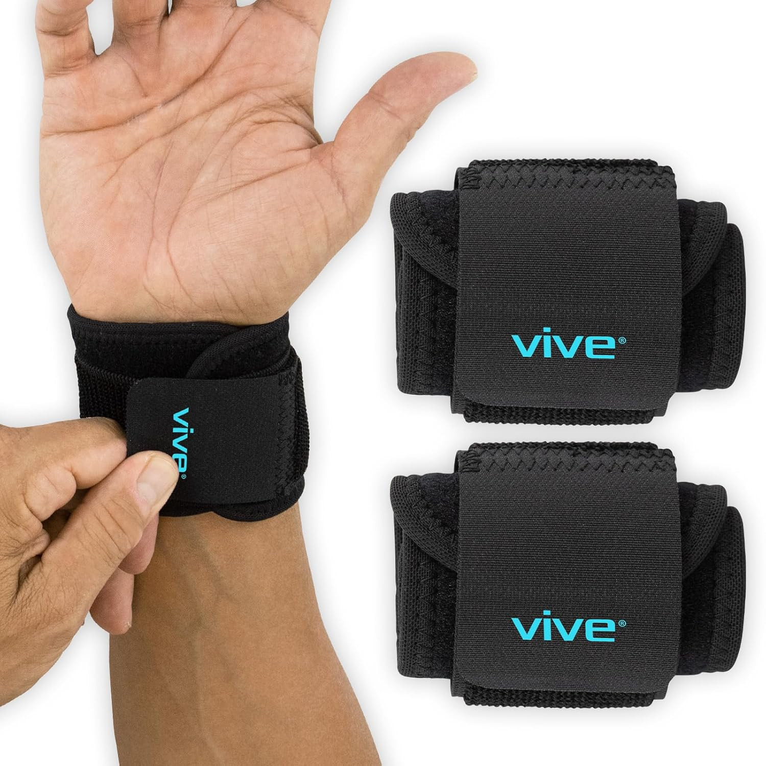 Vive Wrist Support Wrap (2 Pack) – Band for Tennis, Working Out, Golf & Sports –