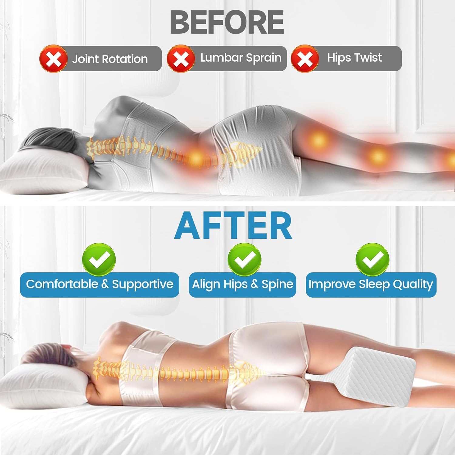 Memory Foam Knee Pillow for Side Sleepers, Support Leg Pillow for Side Sleeping,