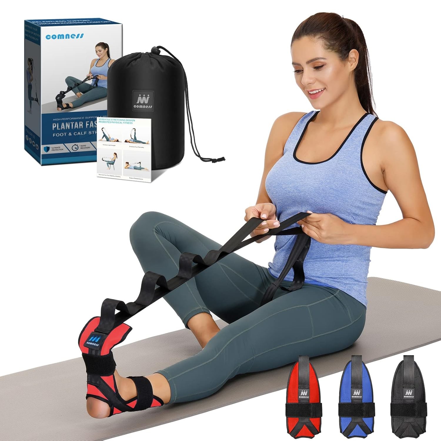 Foot and Calf Stretcher-Stretching Strap For Plantar Fasciitis, Heel Red