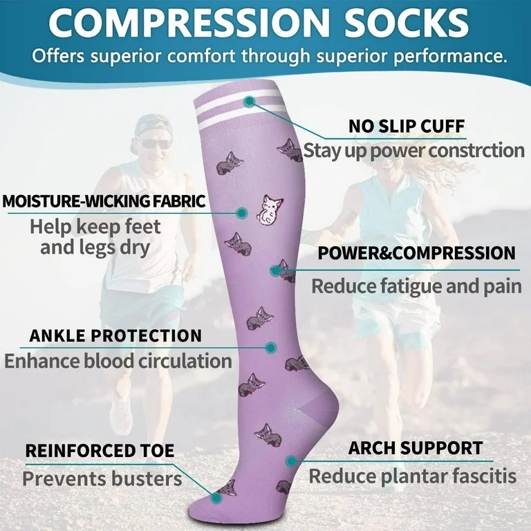 6 Pack of Compression Socks Stockings Women Knee High 20-30Mmg Medical Running