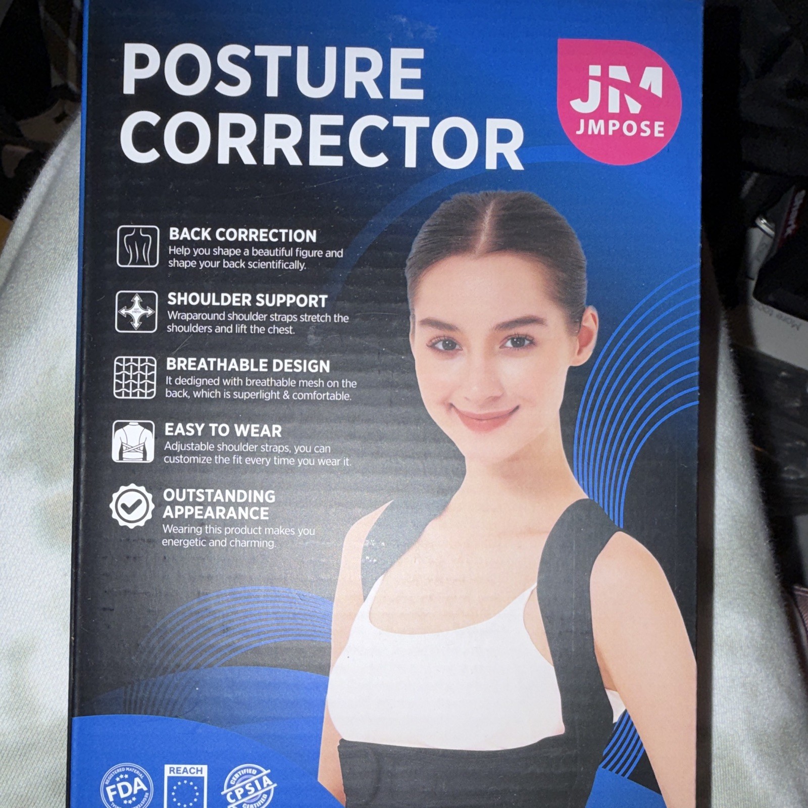 JMPOSE Adjustable Breathable Posture Corrector Brace M Black