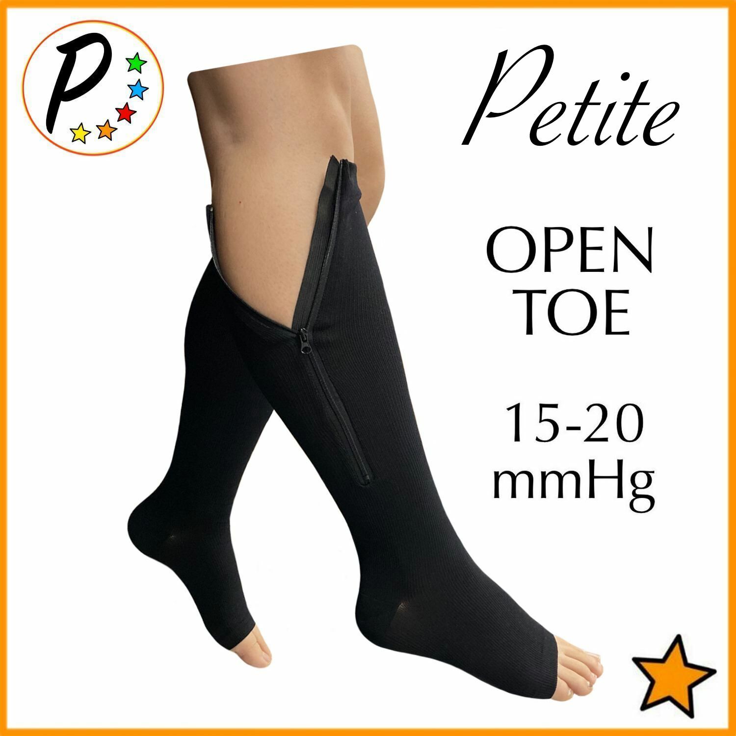 🟠 Presadee Petite Open Toe 15-20 mmHg Moderate Zipper Compression Leg Socks