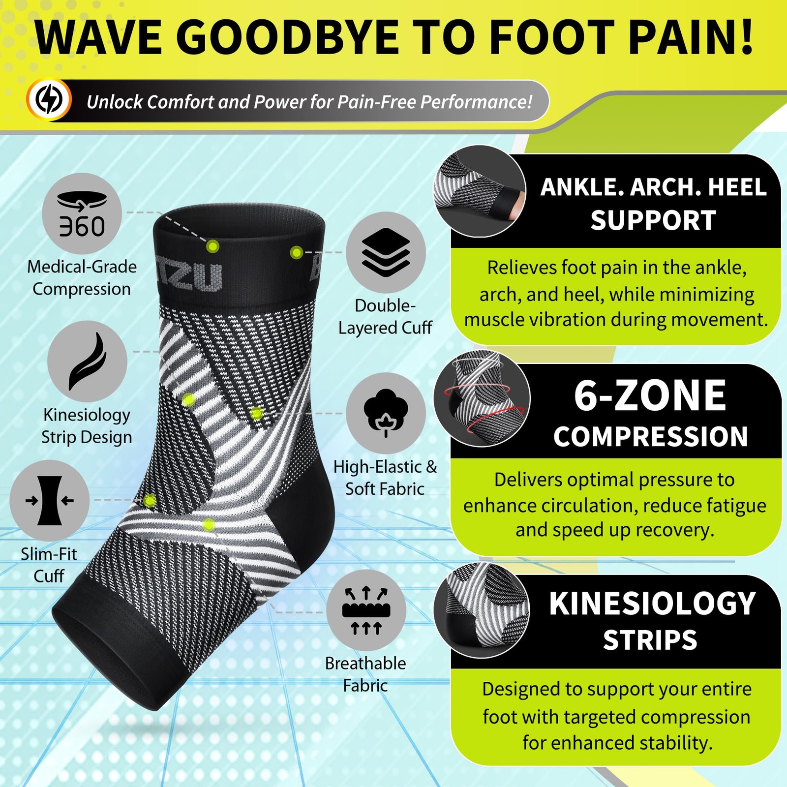 Compression Socks for Plantar Fasciitis, Large/X-Large (1 Pair), Black
