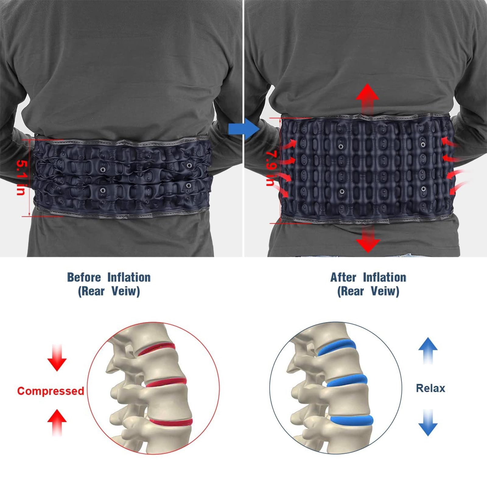Decompression Back Belt for Lower Back Pain Relief- Spine Reset Device Lumbar Su