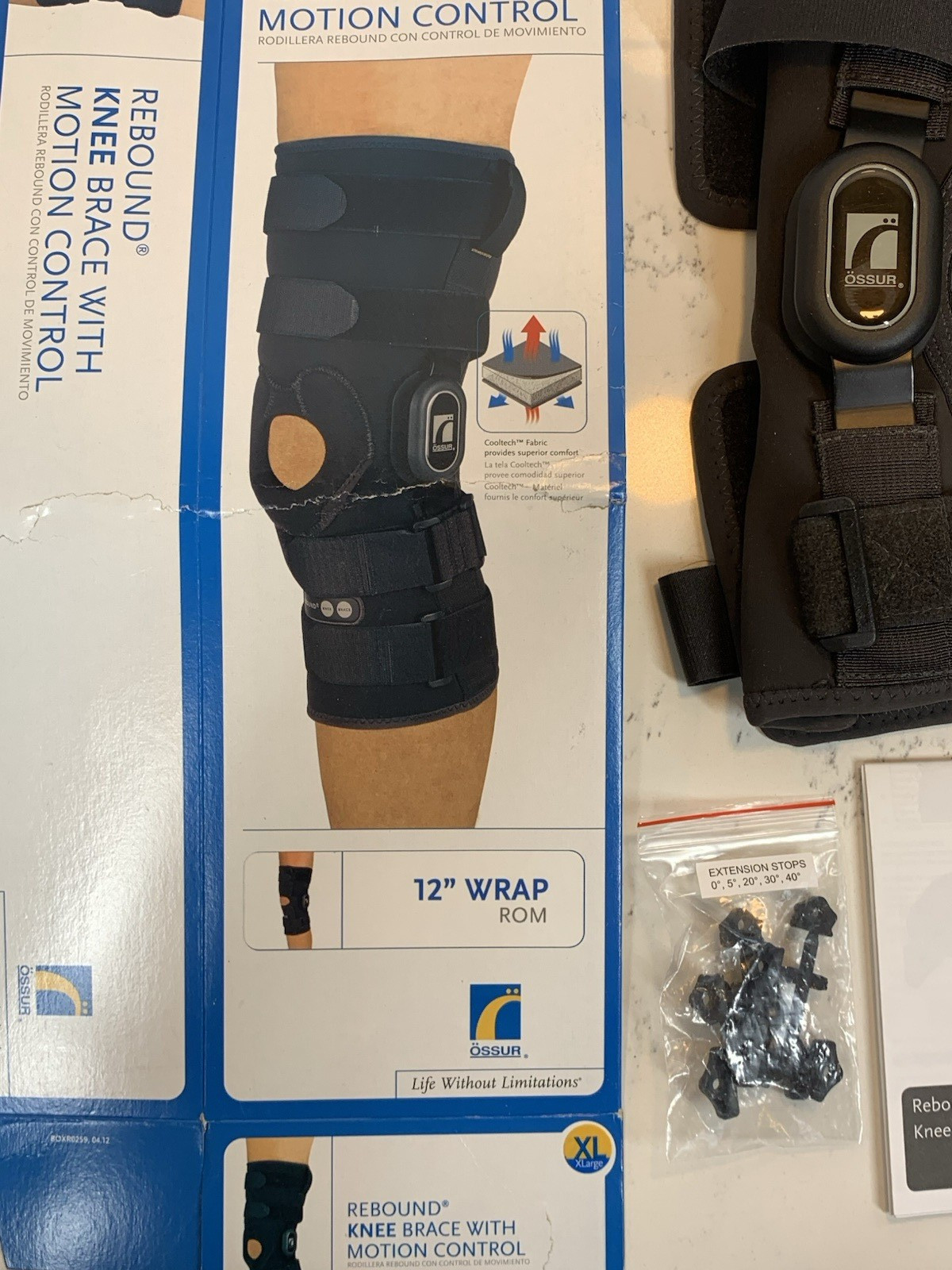 OSSUR REBOUND ROM KNEE BRACE WRAP SHORT XL W/ COOLTECH AND ADJUSTERS 707058