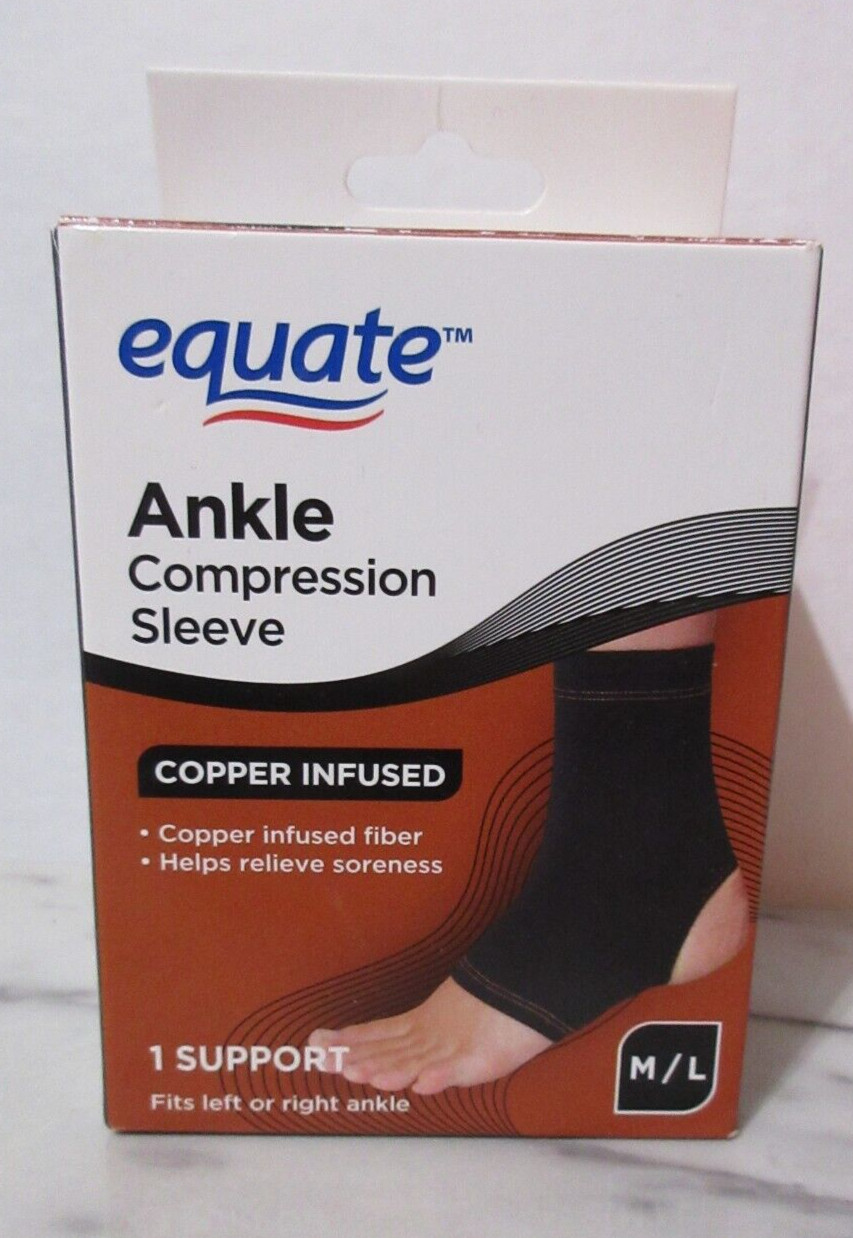 equate M/L Ankle Compression Sleeve Copper Infused Support Relieve Soreness