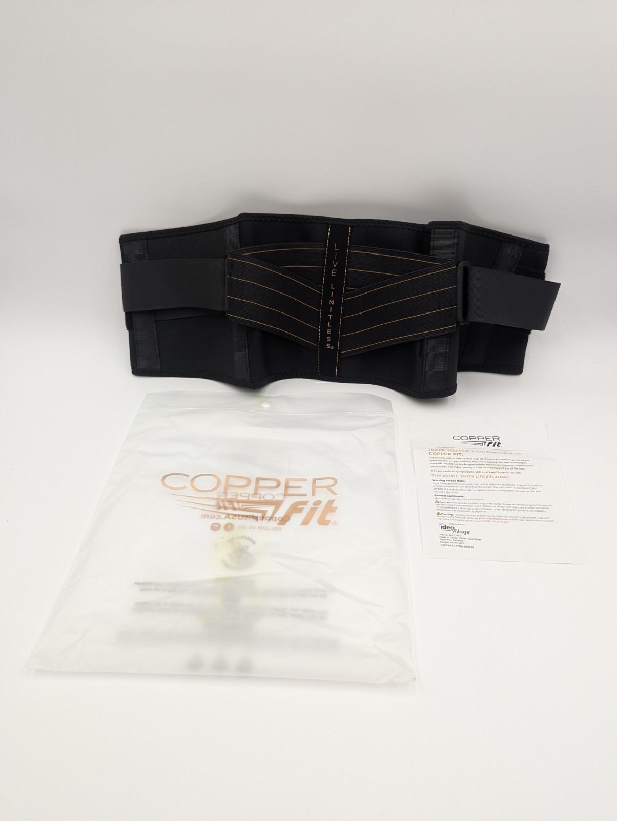 Copper Fit Adult Size Large/XL Back Pro Support Belt Compression Black