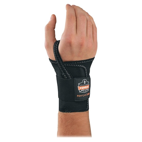 Ergodyne 4000 Wrist Support, Elastic, Single Strap, Right, Black, Size L