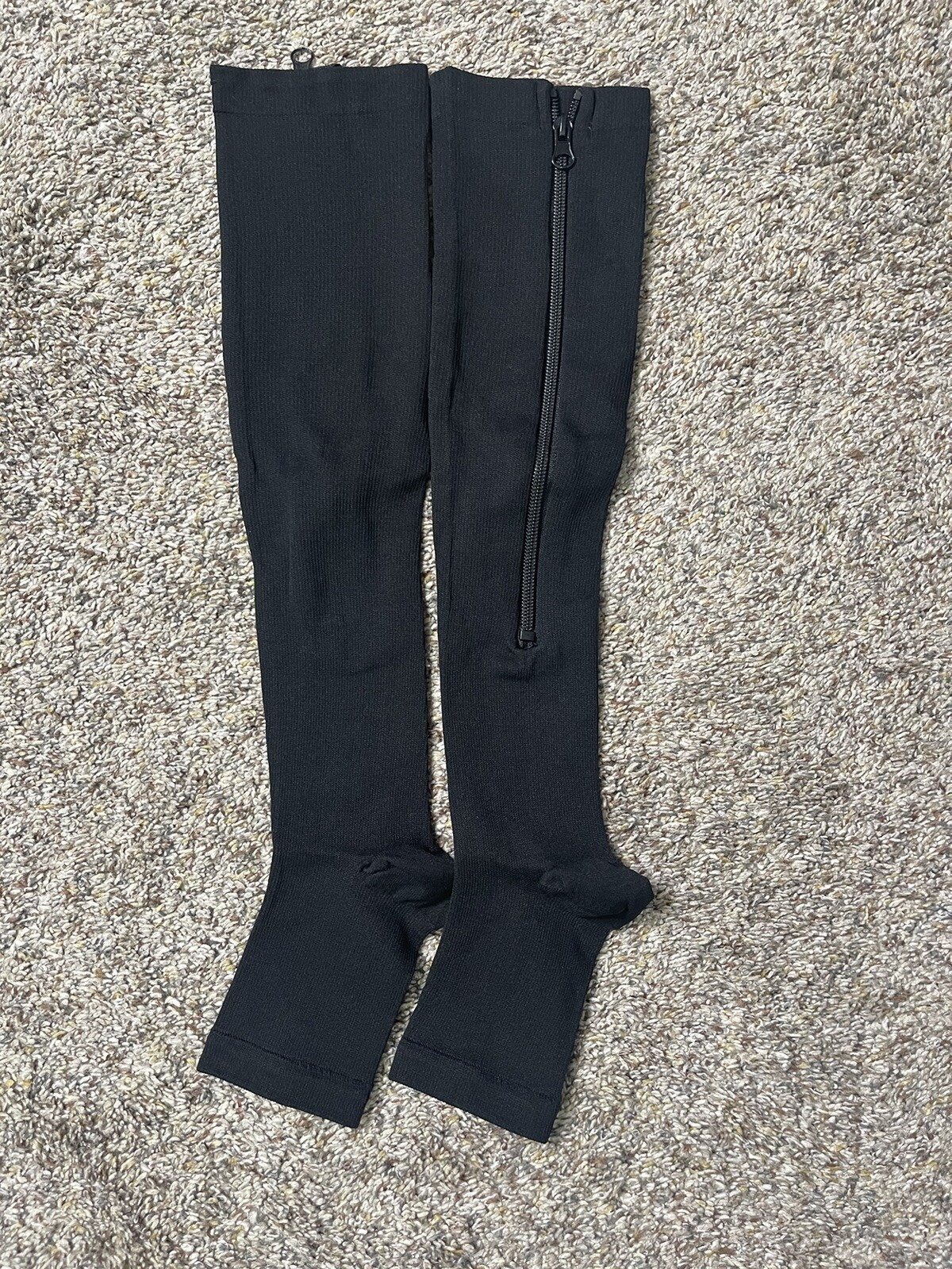 Medical Black Compression Zipper Open Toe Support Knee High Socks XL Unisex