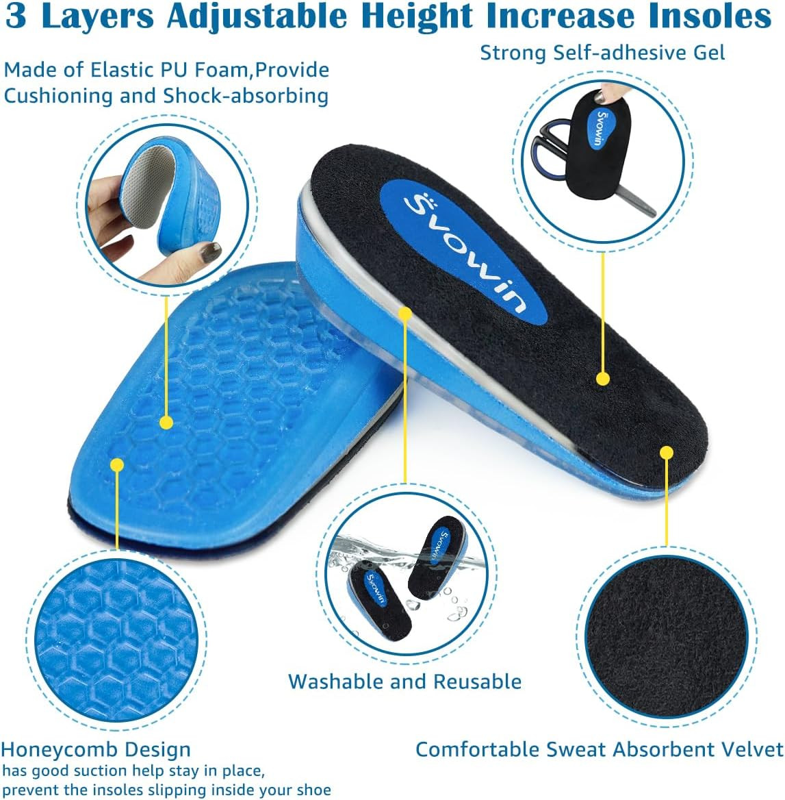 3 Layers Adjustable Heel Wedge Lift for Leg Length Discrepancies, Height