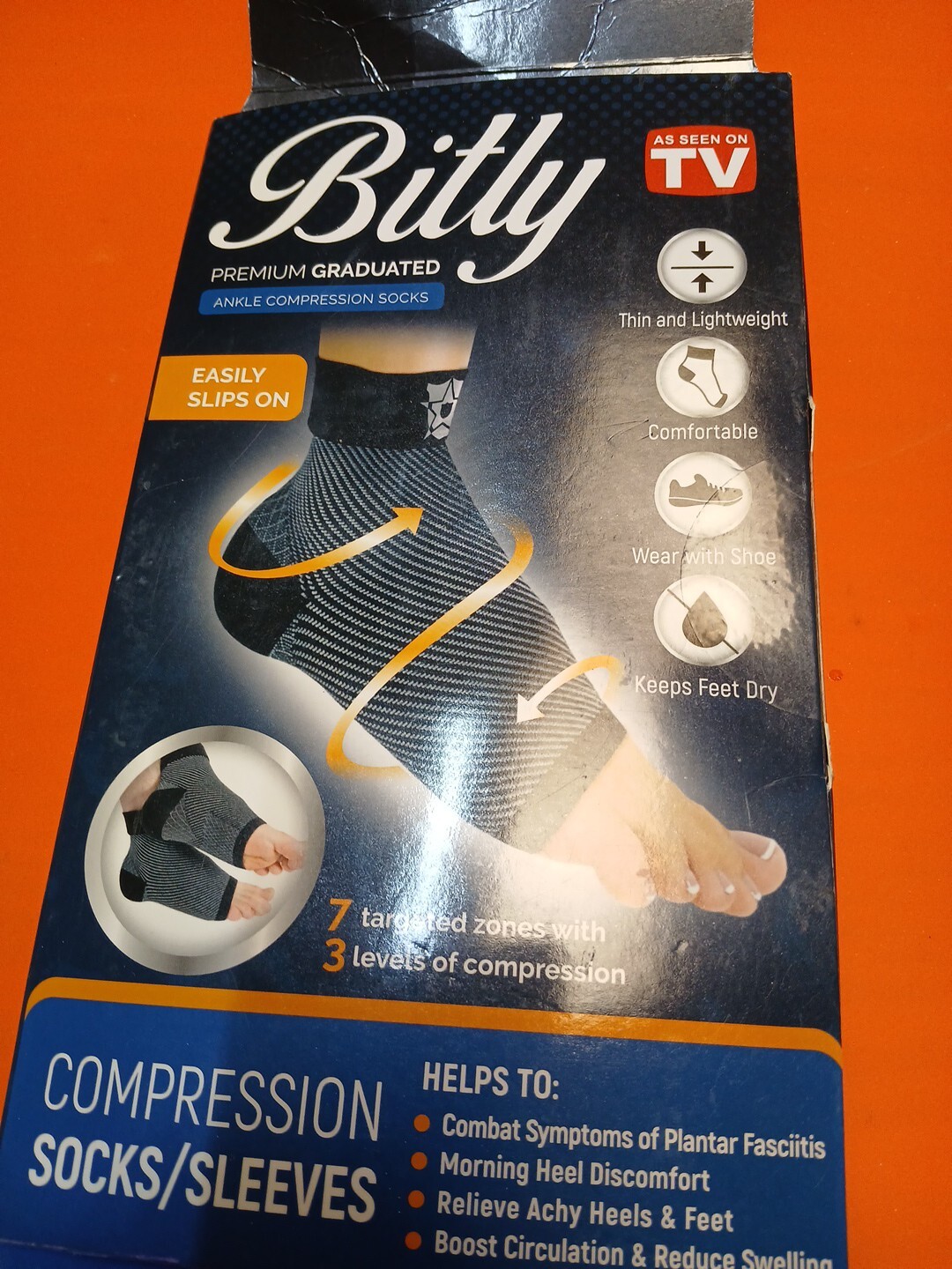 Bitly Gray Plantar Fasciitis Ankle Compression Socks-Large Premium Graduated-NIB