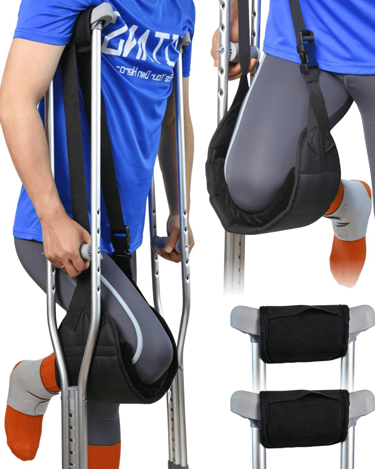 Crutches Knee Support, Adjustable Crutch Knee Sling with Pads for Surgery Recove