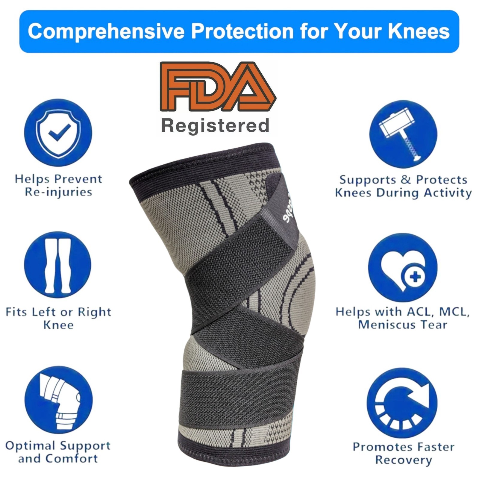 Caspe Knee Brace Sleeve Patella Support Stabilizer Sport Joint Arthritis Relief
