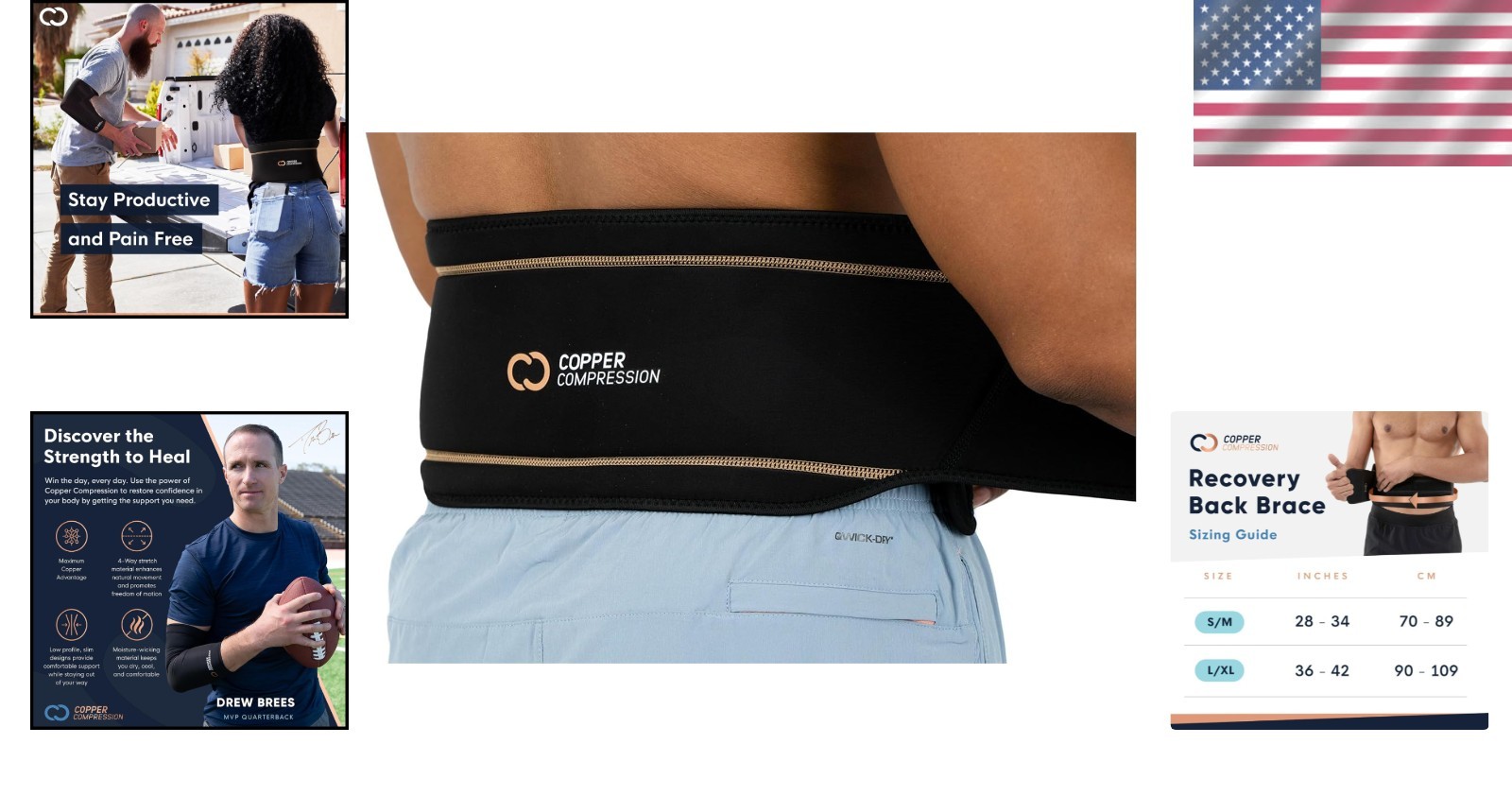 Copper Infused Adjustable Back Brace for Lumbar Support & Pain Relief 28″-34″