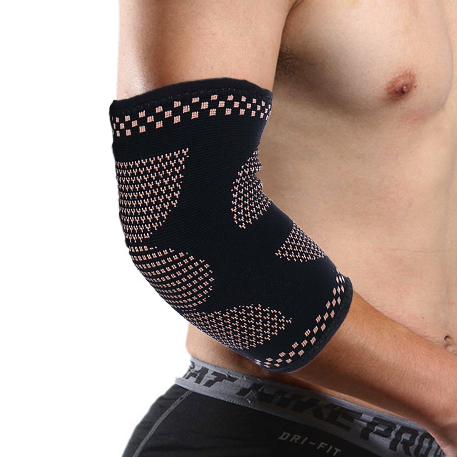 Copper Elbow Brace Support Arm Compression Sleeve Elastic Tennis for Tendonitis