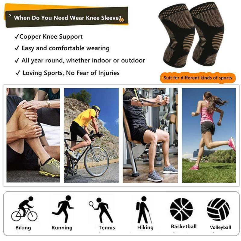 Copper Infused Knee Support Compression Sleeve Brace for Joint Pain Arthritis US