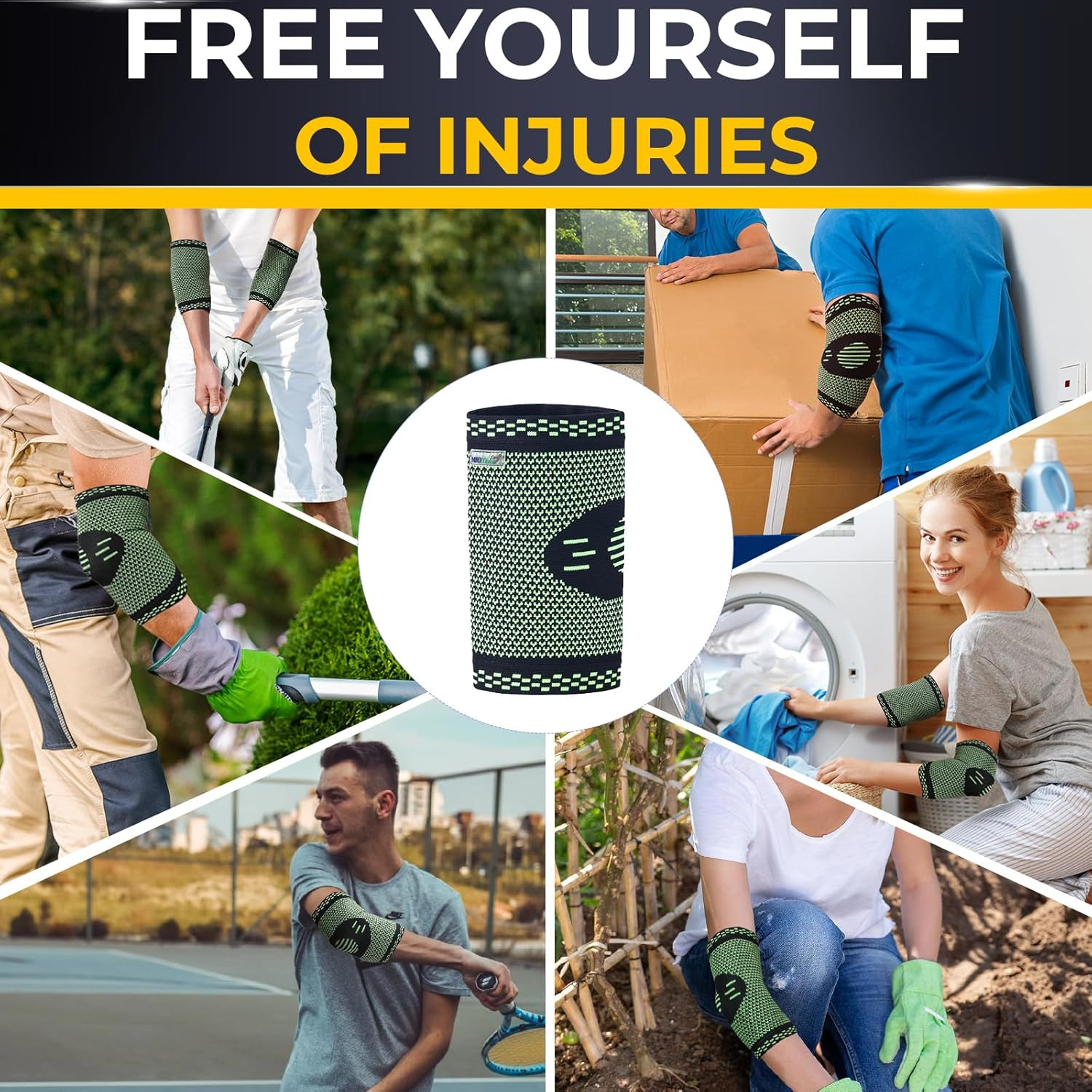 Elbow Support Brace – Breathable – Men, Women, Right or Left (Green Color, Size