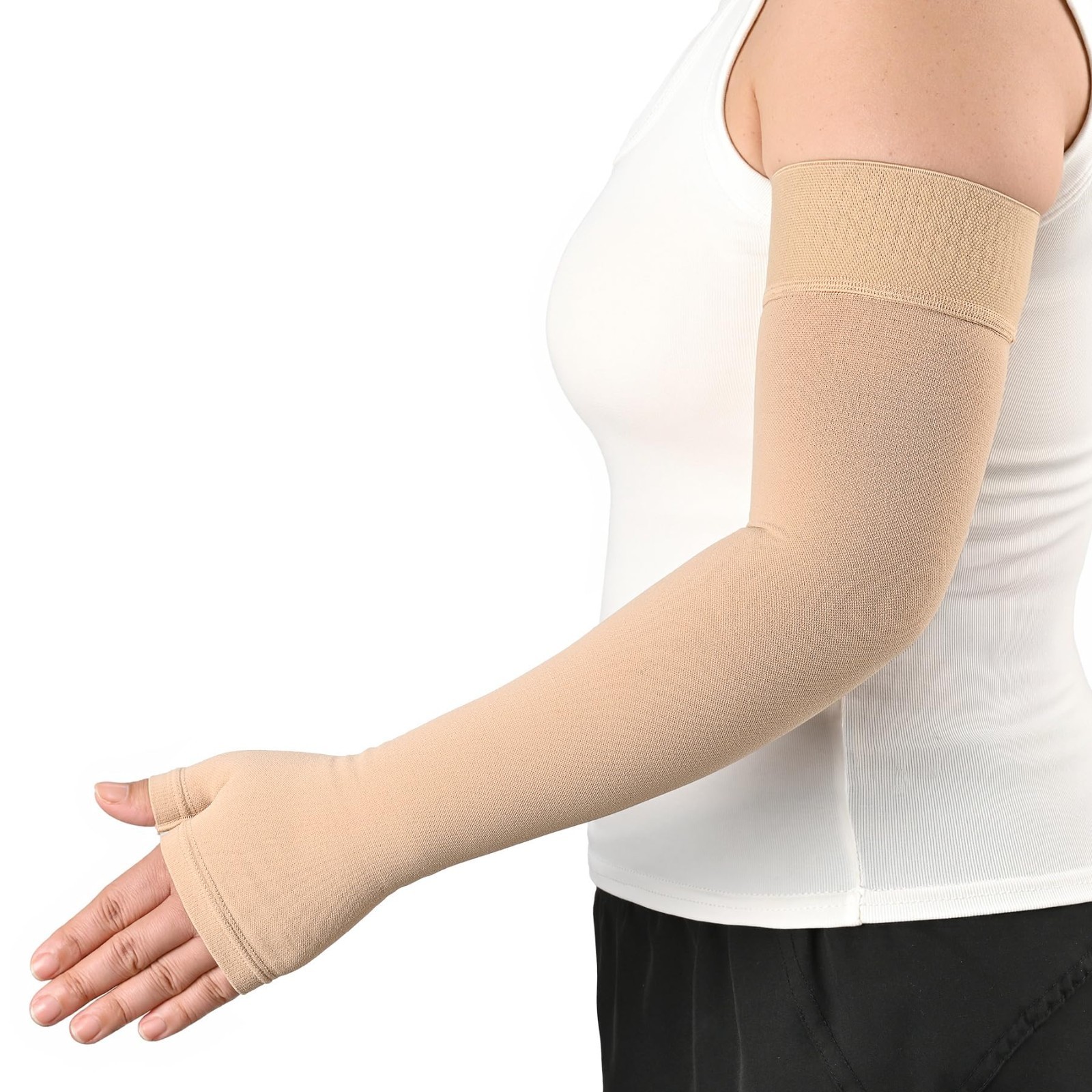 Compression Arm Sleeve with Gauntlet, 15-20 mmHg Support for Lymphedema, Arthrit