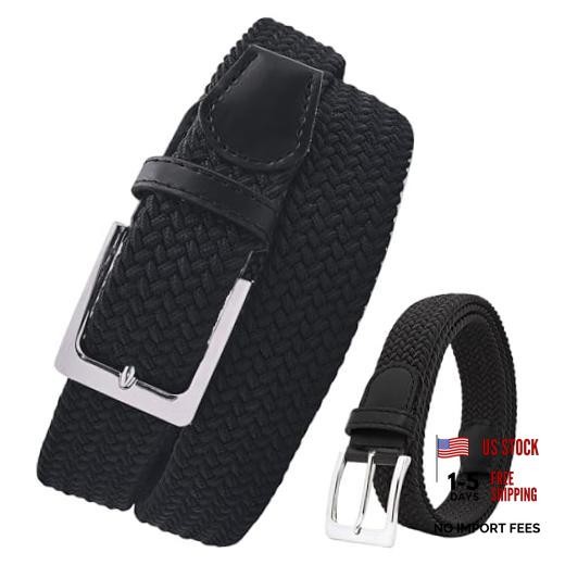 Elastic Braided XS Waist Adjustable:33″-37″ (42″ Length) Blackc Silvery Buckle