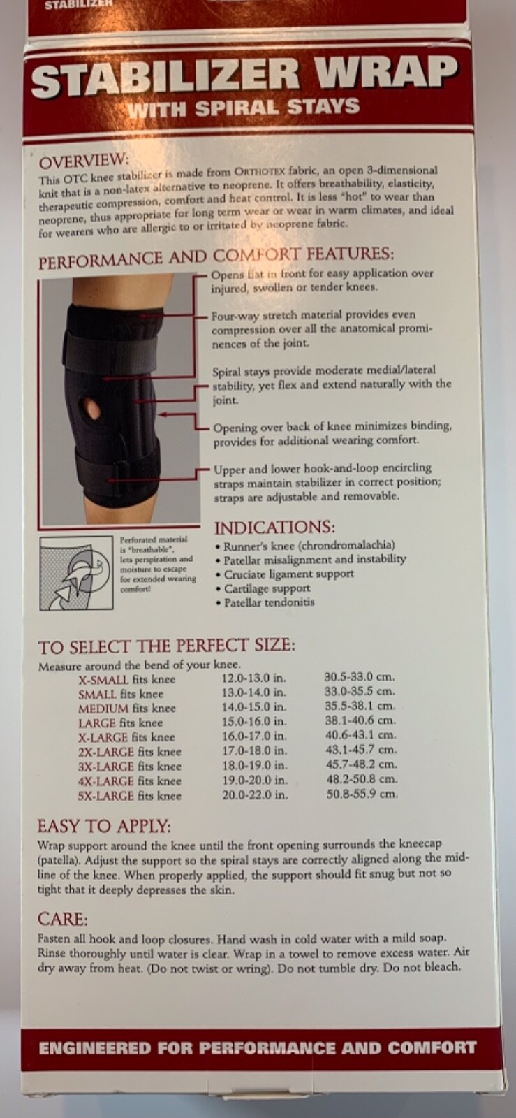 OTC orthopedic Orthotex Knee Stabilizer Wrap with Spiral Stays – Latex Free