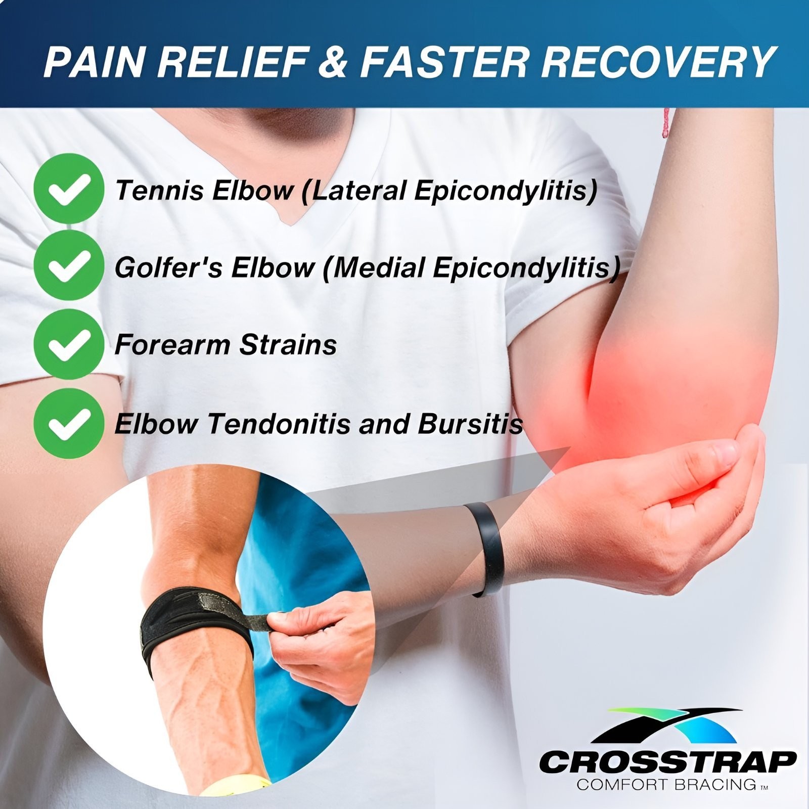 Tennis Elbow Brace Large Counterforce Strap for Men & Women Pain Relief
