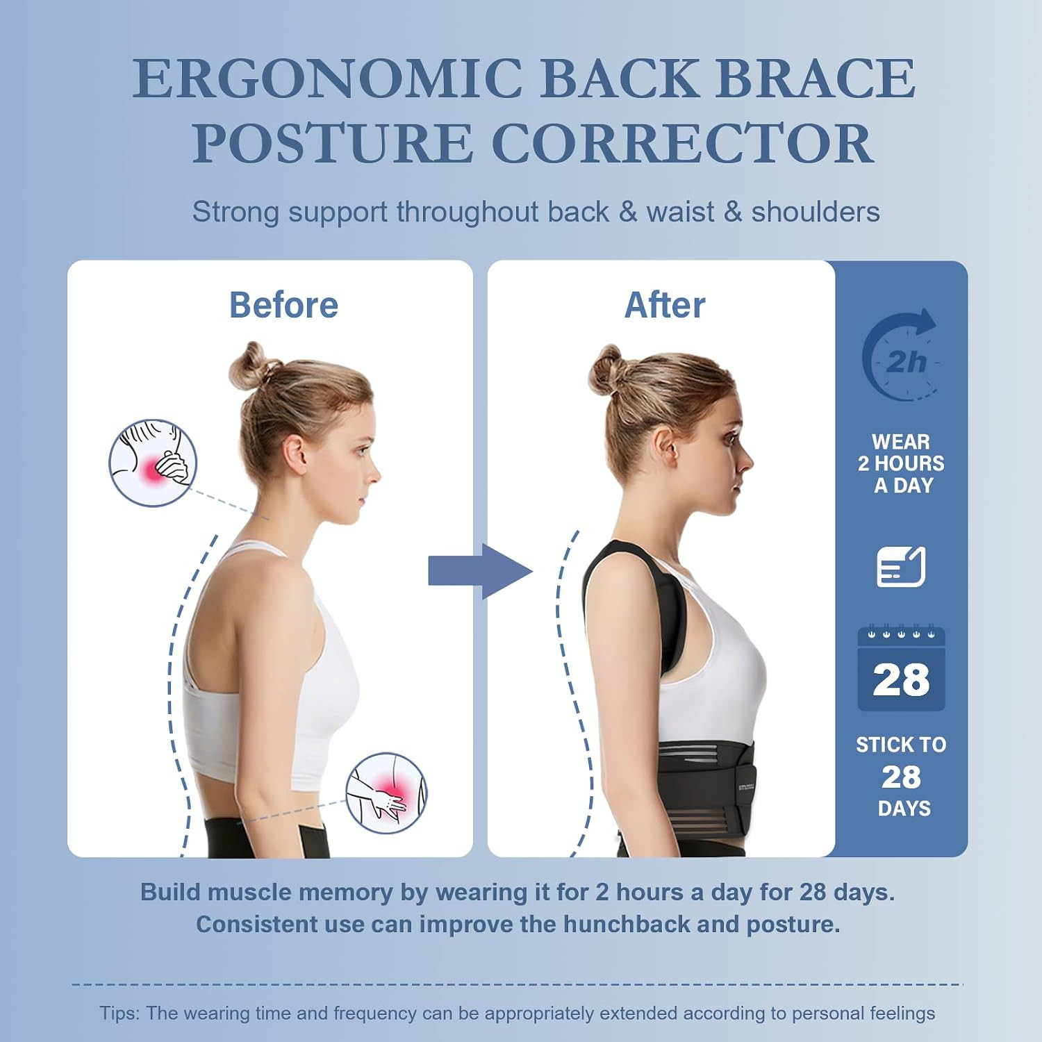 Back Brace Posture Corrector for Men Women Adjustable Shoulder Support Large