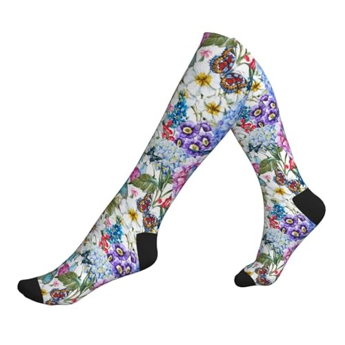 Compression Socks Women And Men For Nurses One Size Watercolor Floral Pattern