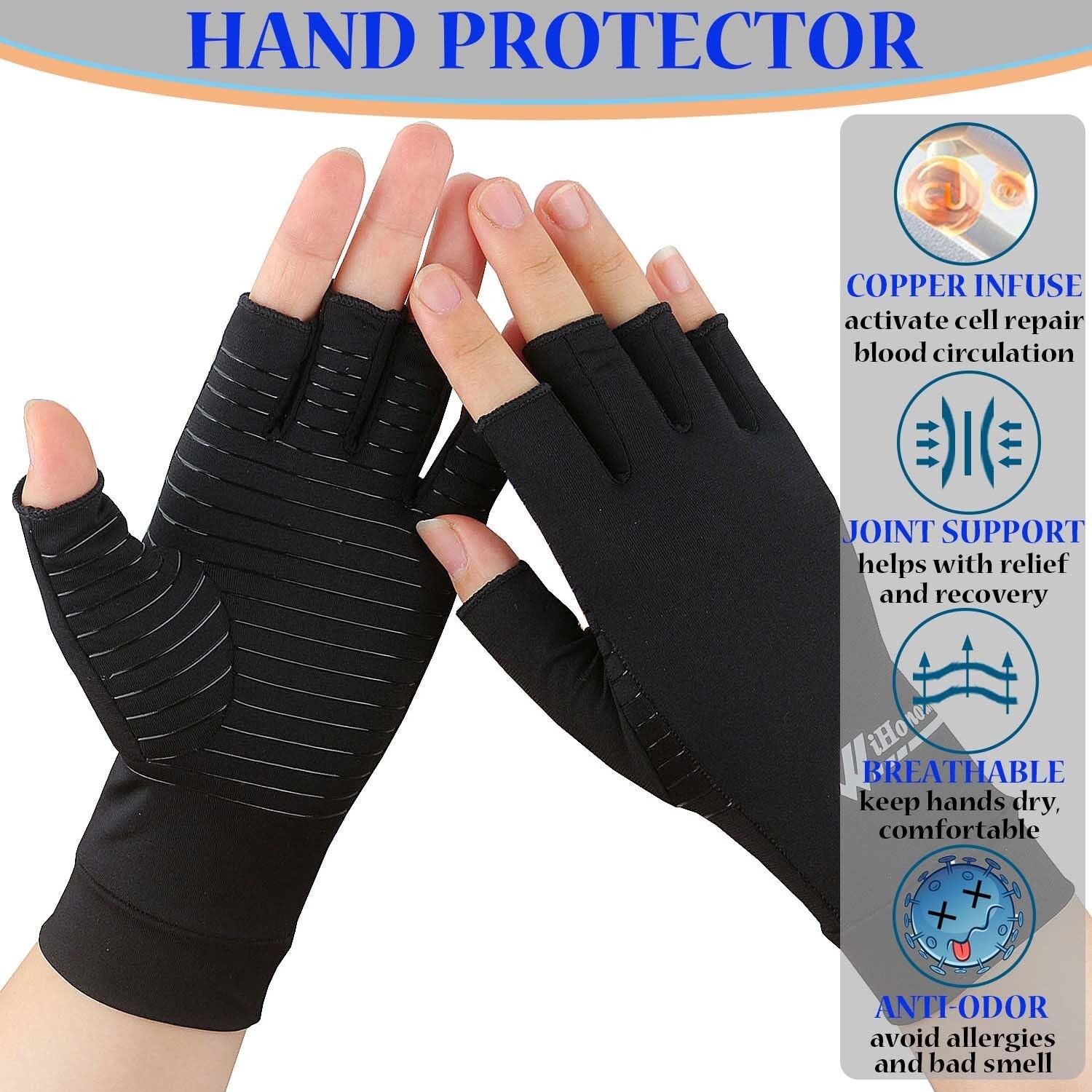 1/2Pairs Copper Arthritis Compression Half/Full Finger Gloves Hand Support Joint