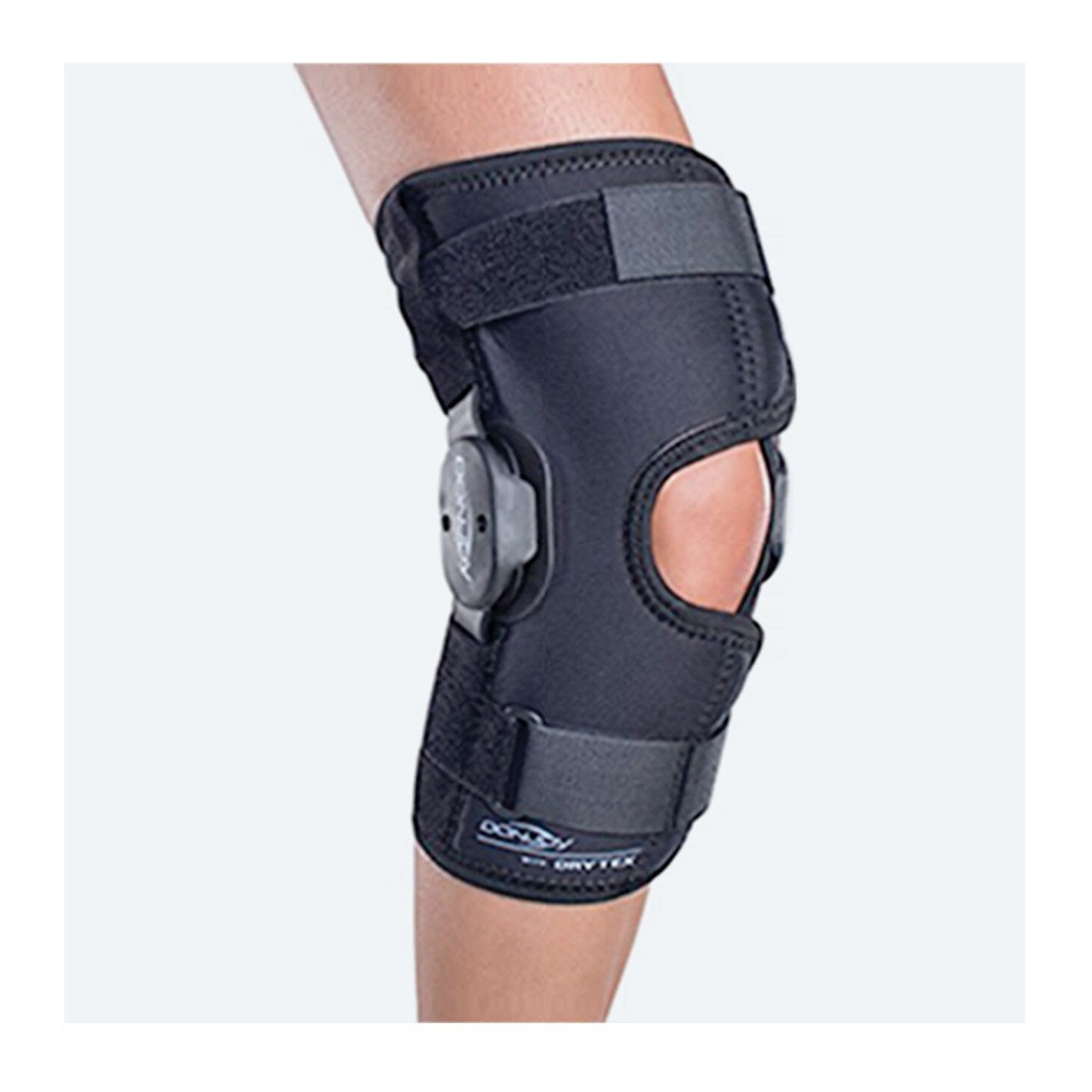 DonJoy Deluxe Hinged Black Large Knee Brace Drytex Sleeve Open Popliteal