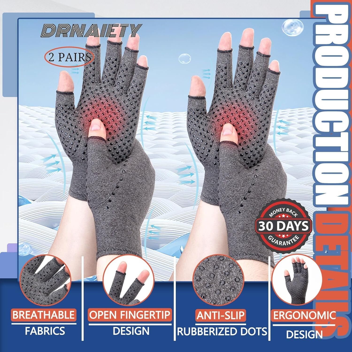 Arthritis Compression Gloves – Hand Pain Relief – Fingerless Design – Medium