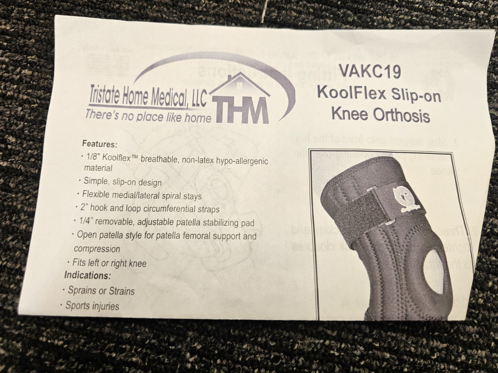 THM VAKC19-M Koolflex Slip-on Knee Orthosis Hook And Loop Strap Black Medium