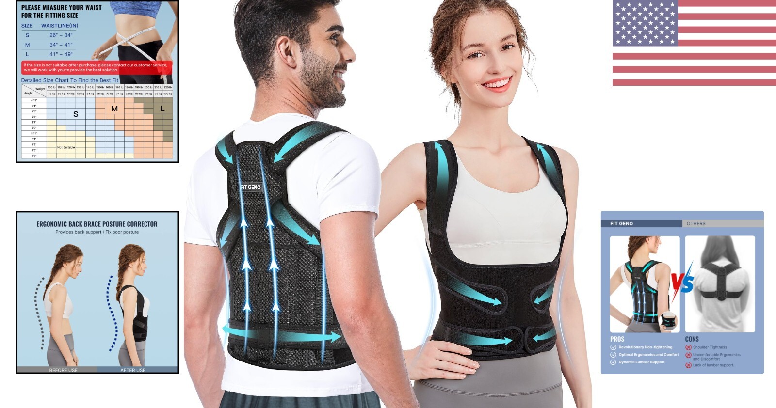 Adjustable Customizable Back Brace – Breathable Mesh – Humpback & Correction
