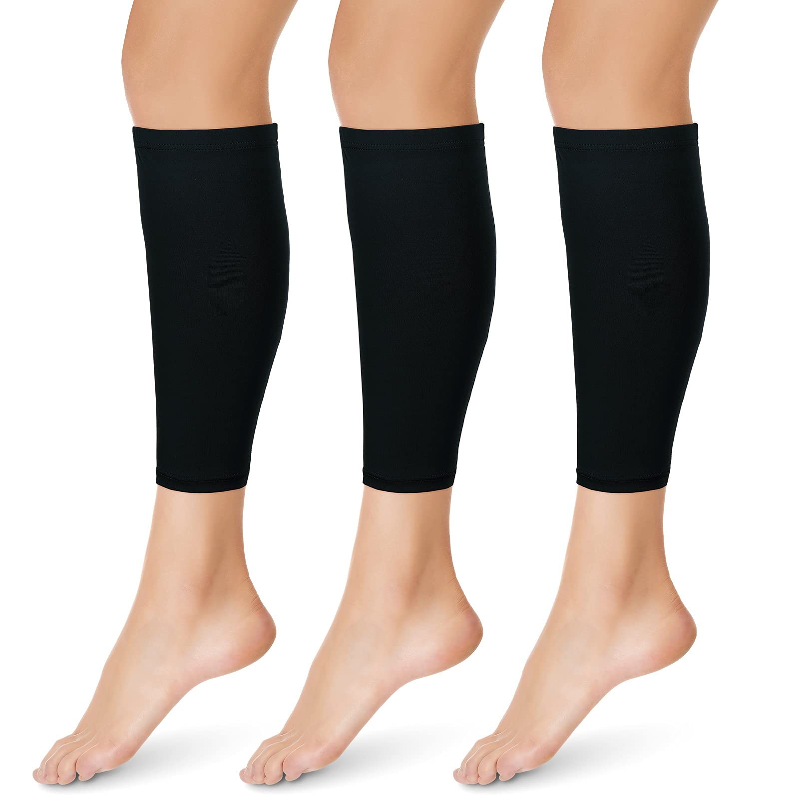 3 Pairs Calf Compression Sleeves Men Women Football Leg Footless Sock Black
