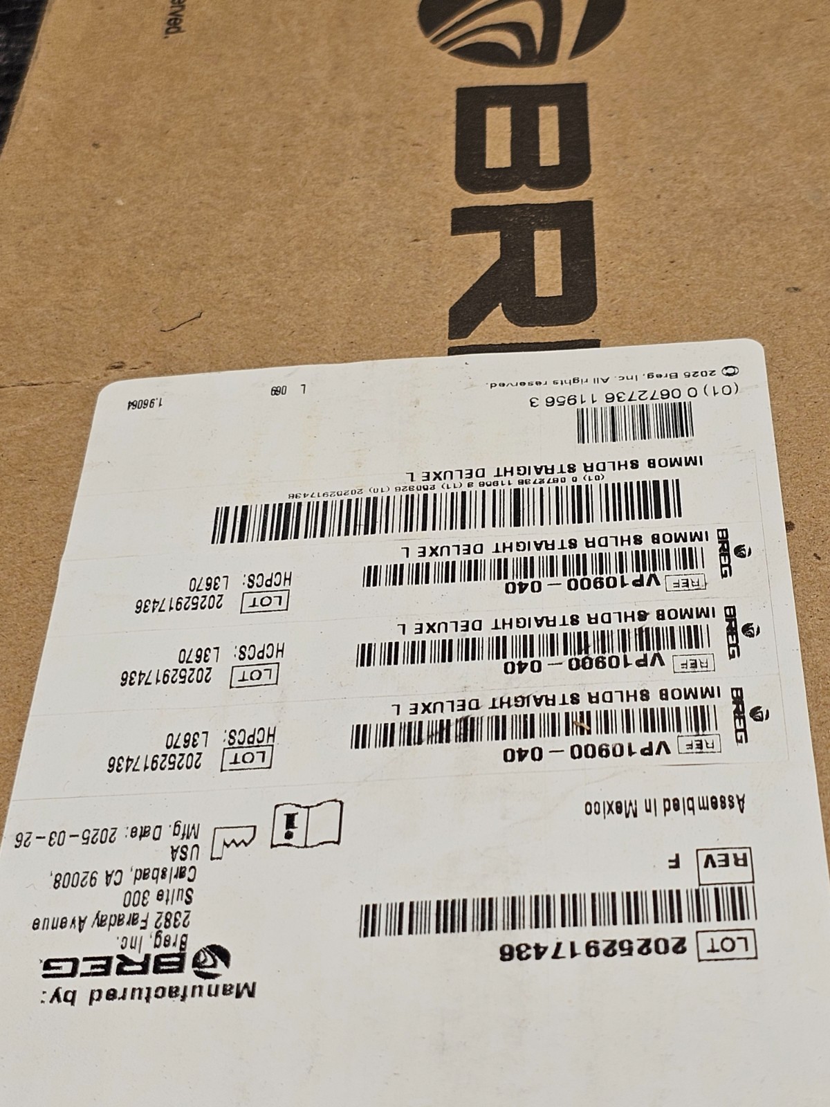 Breg VP10900-040 Straight Shoulder Immobilizer Deluxe Straight Size L Black