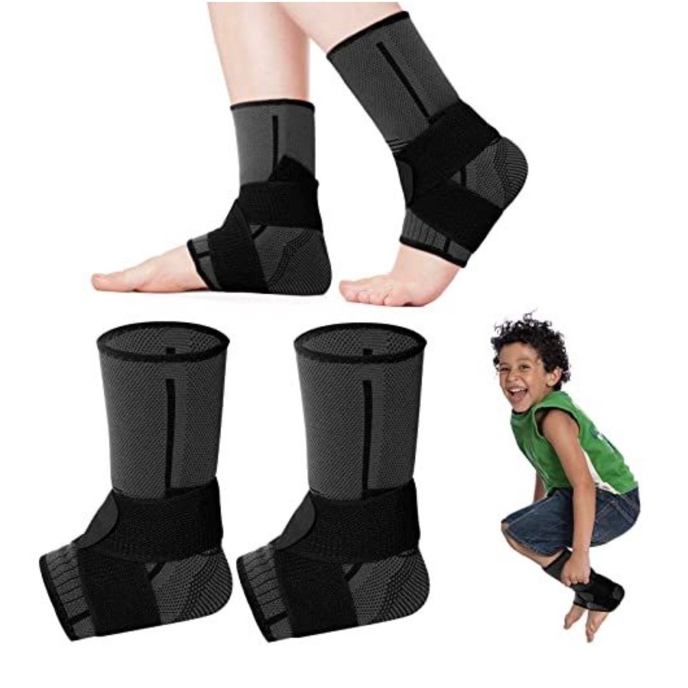 New Tarpop Kids Ankle Brace Compression Sleeves Adjustable Support Black Small