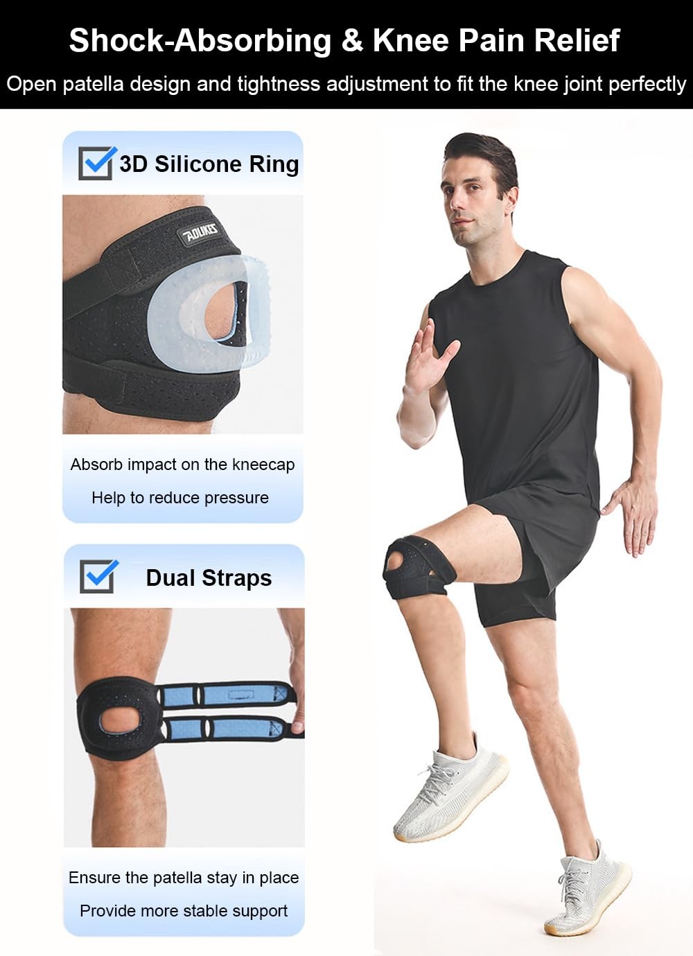 SUJAYU Knee Brace for Women Men Braces One Size, Dark Grey