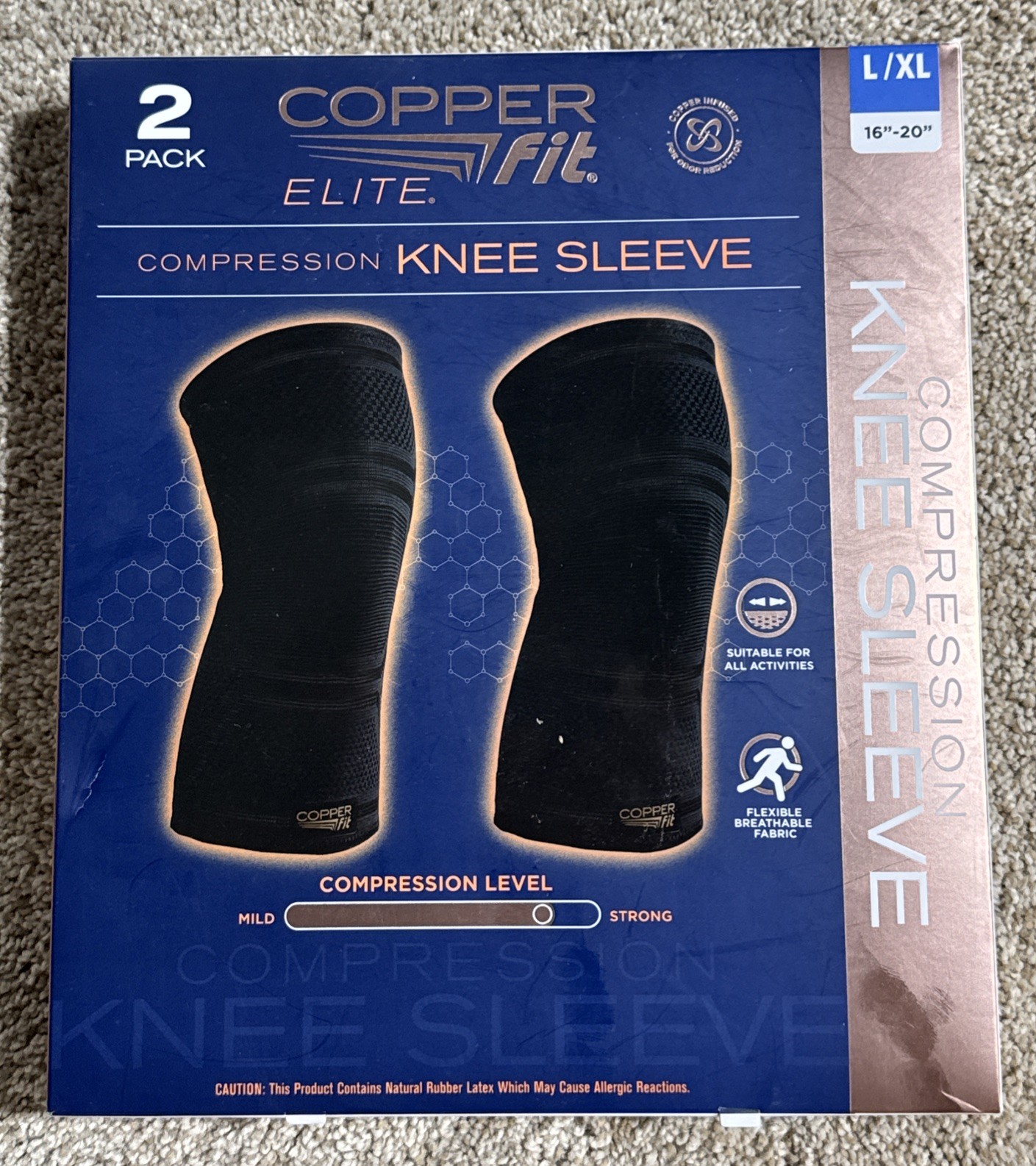 Copper Fit Elite Knee Compression Sleeve Brace 2-Pack, Black (L/XL) Support