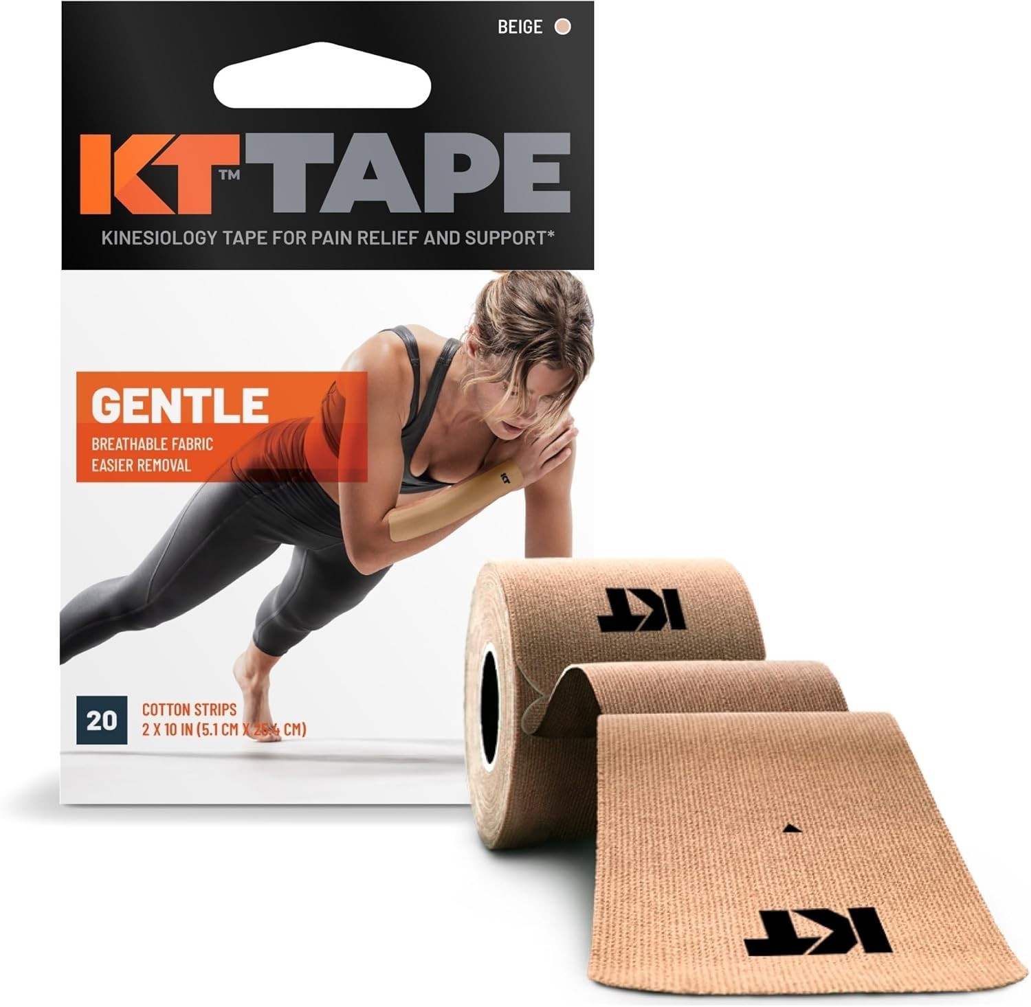KT Tape, Kinesiology Athletic Tape, Gentle Adhesive for Sensitive Skin, 20 Count