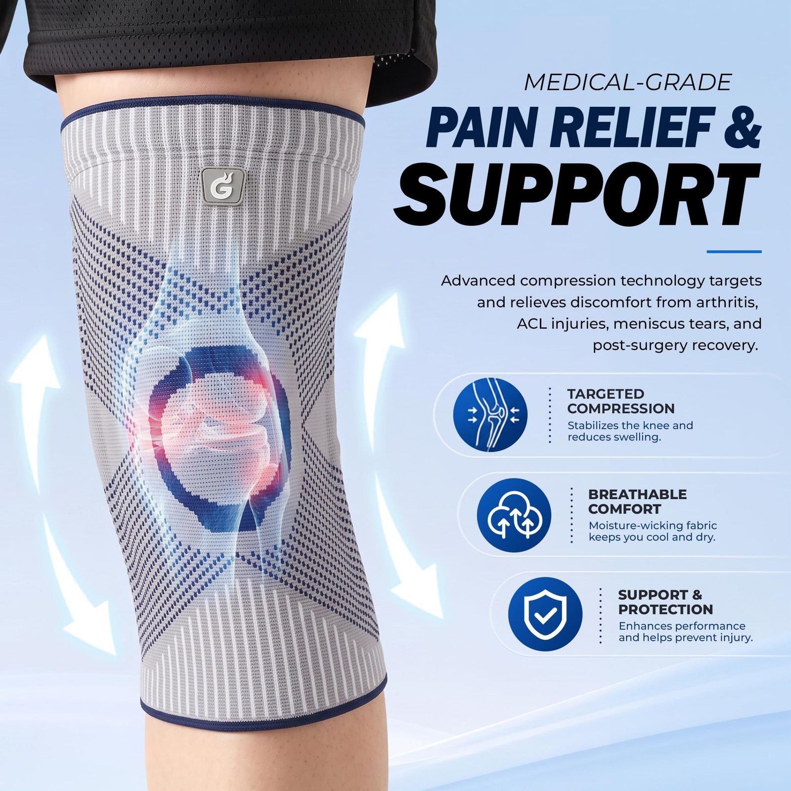 Knee Compression braces 1-Pack – Pain Relief Support for Arthritis, ACL & Men…