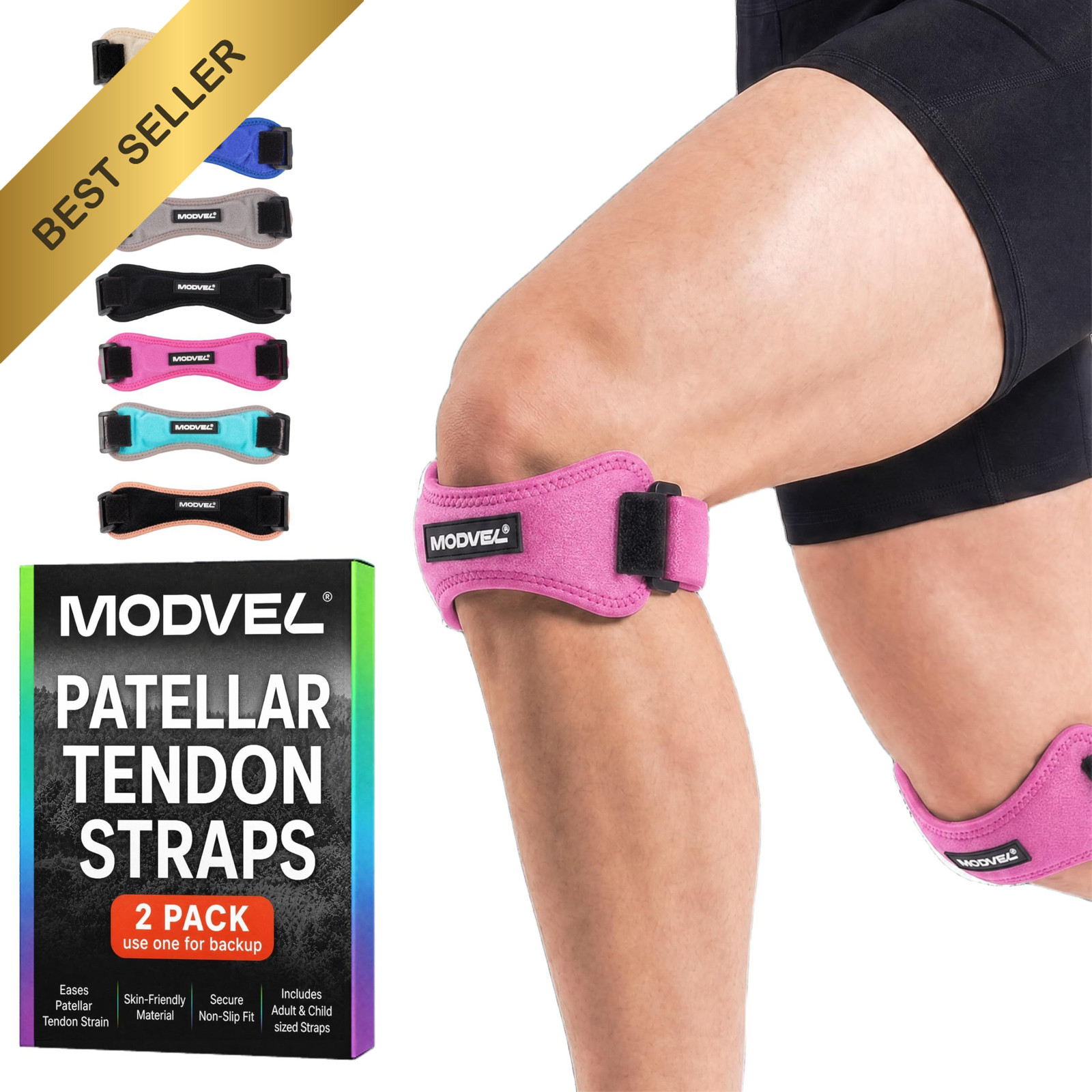 Modvel 2 Pack Patella Tendon Support Strap Knee Brace Band for Pain Relief Worko