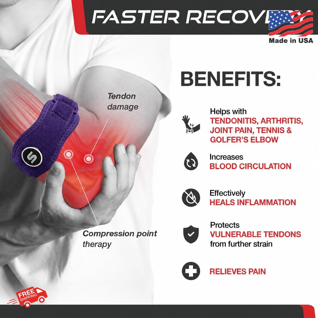 Sleeve Stars Tennis Elbow Brace for Men & Women, Elbow Brace for Tendonitis, Ten