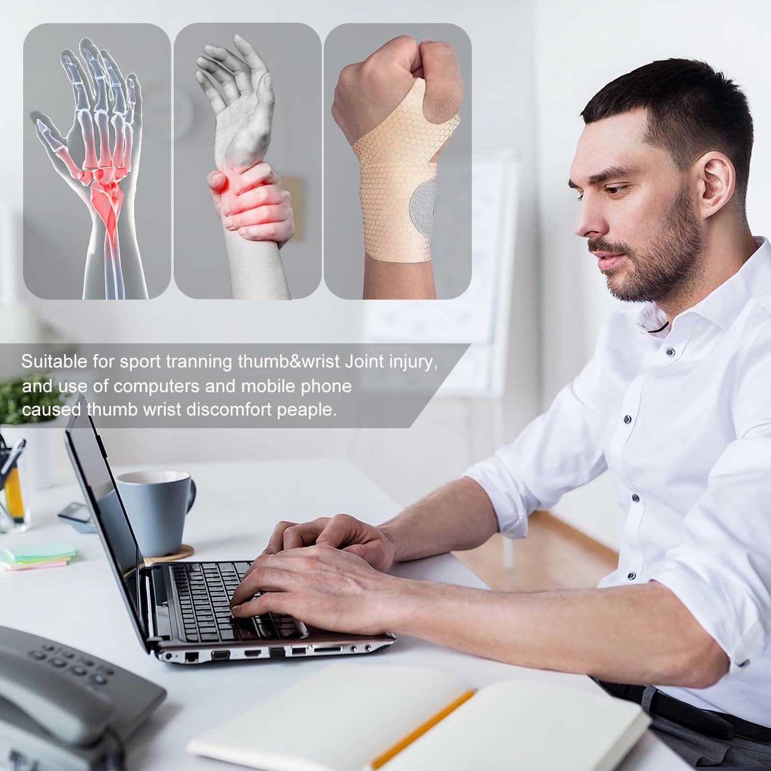2 Pcs Ultra-Thin Wrist Brace Support for Carpal Tunnel, One Size, Skin Tone