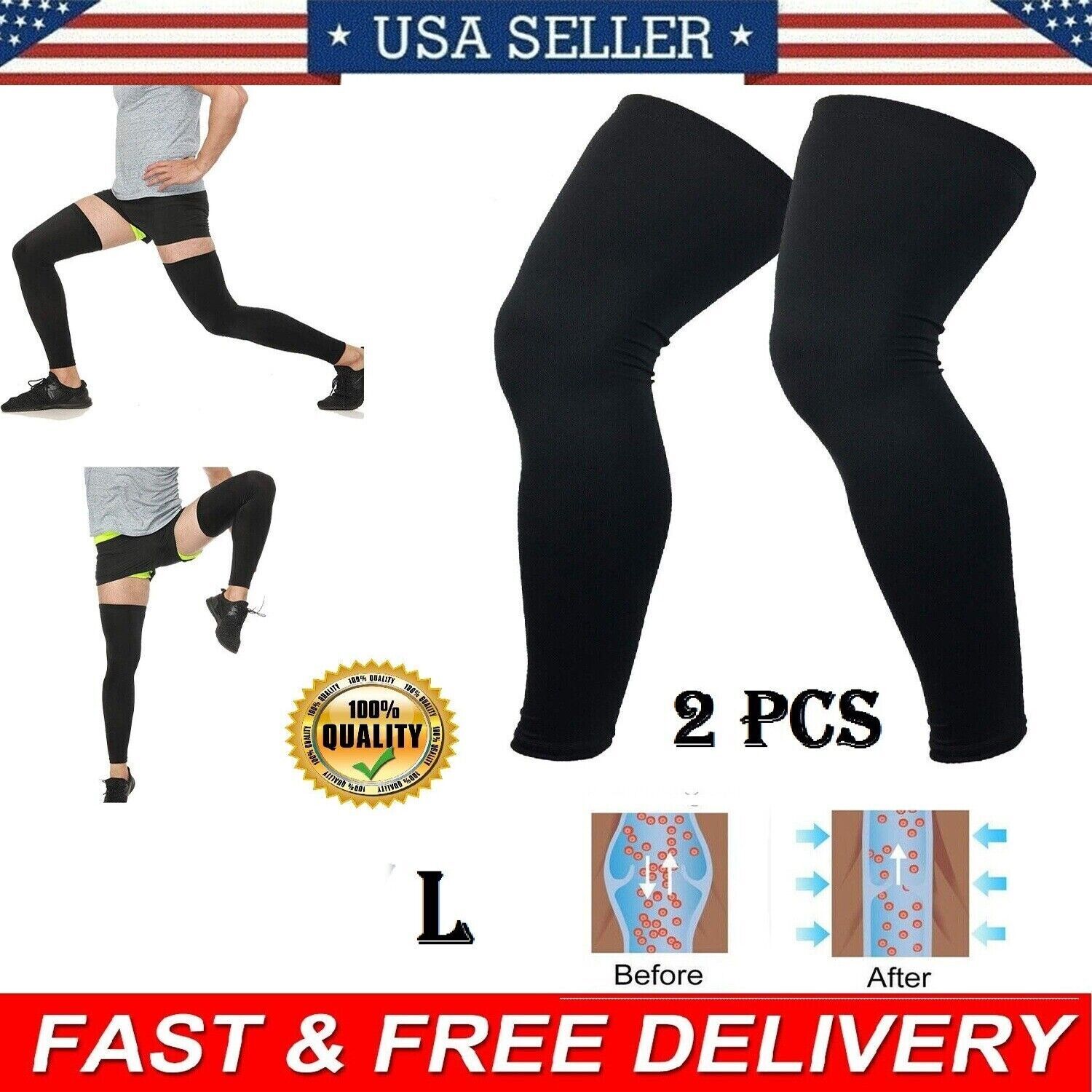 High Compression Knee Sleeves with Anti-Slip Silicone for Sports, Running, Gym