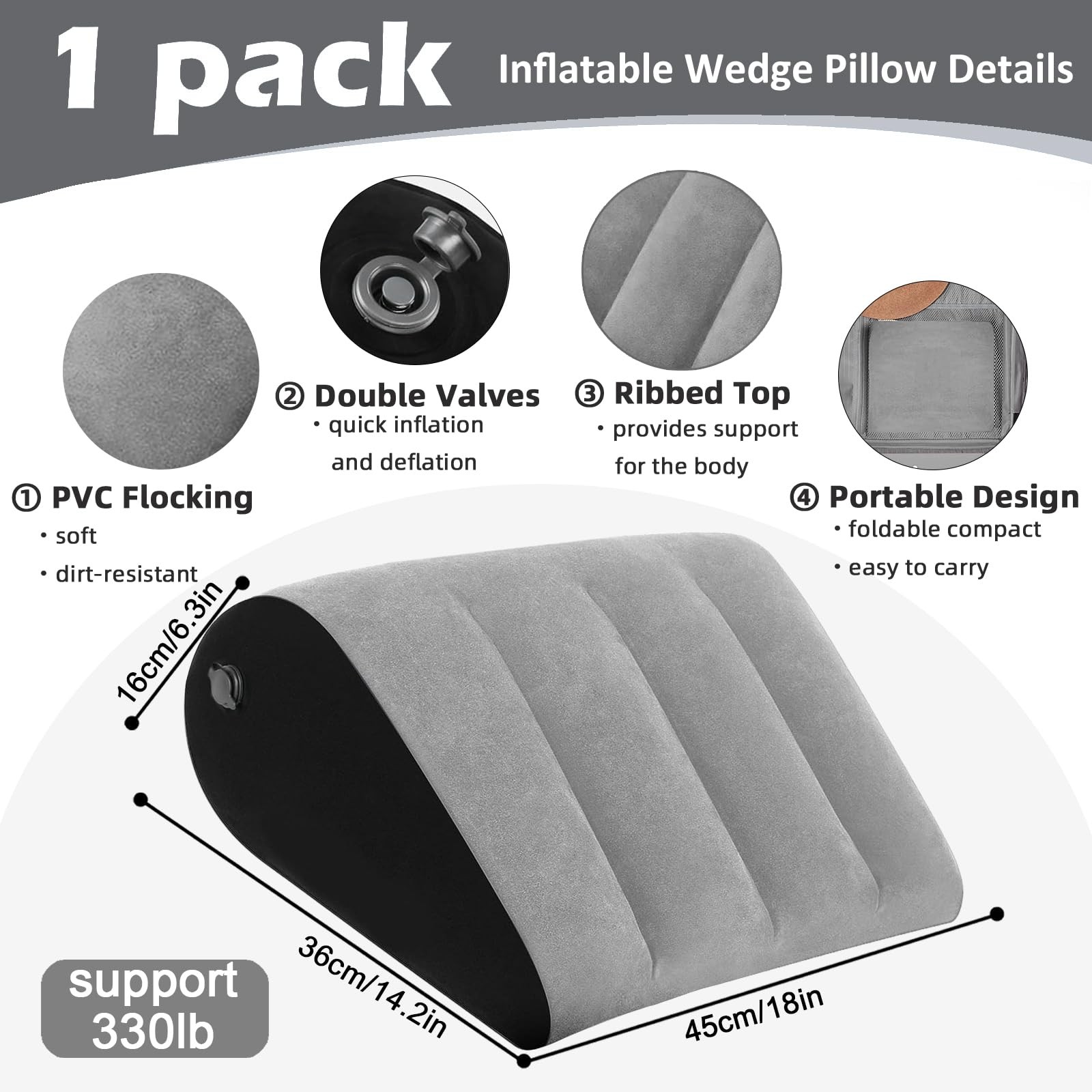 Prosixtoy Portable Wedge Pillow Inflatable Cushion – Body Positioners Grey