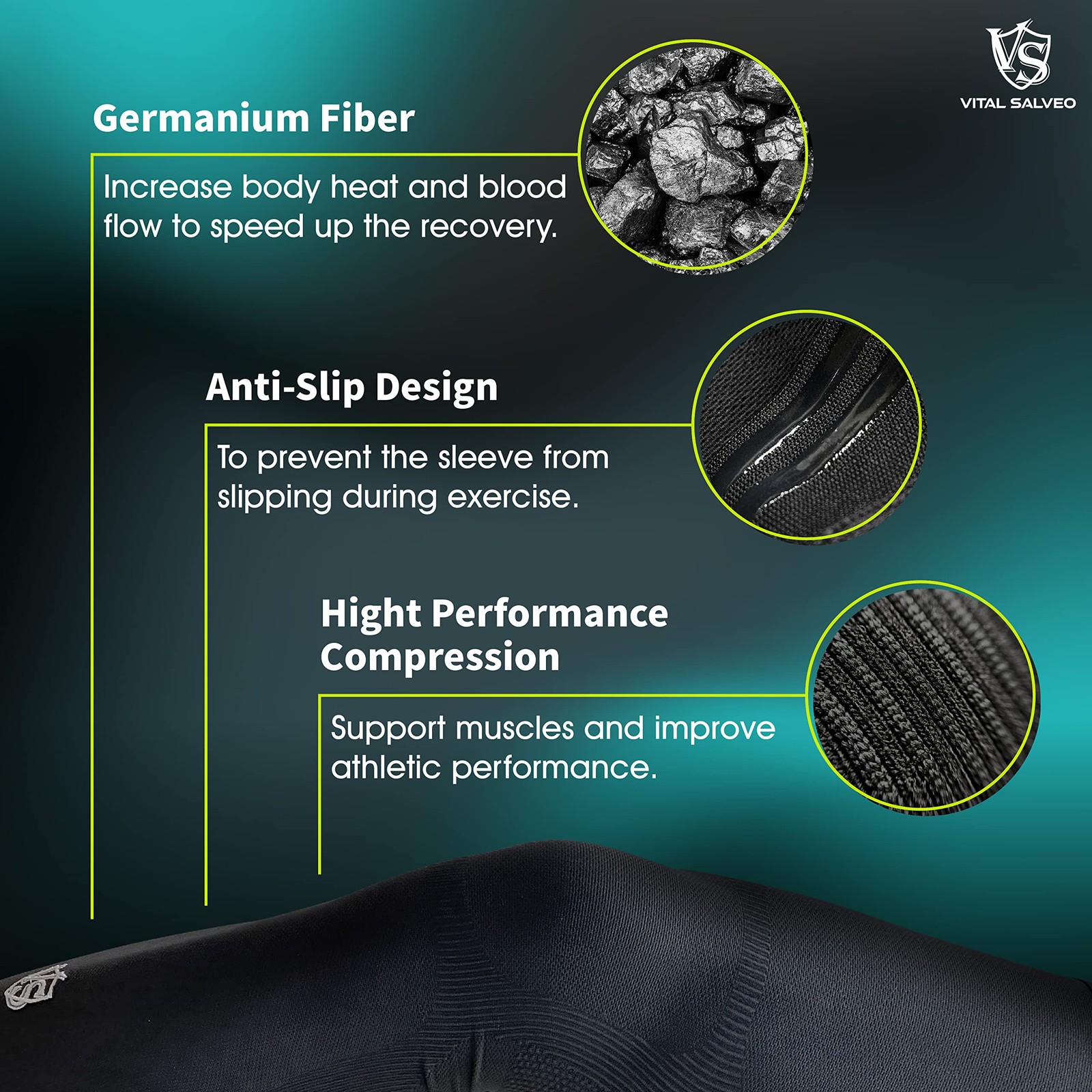 Vital Salveo -Germanium Recovery Compression Sports Full Leg Sleeve Length Th…