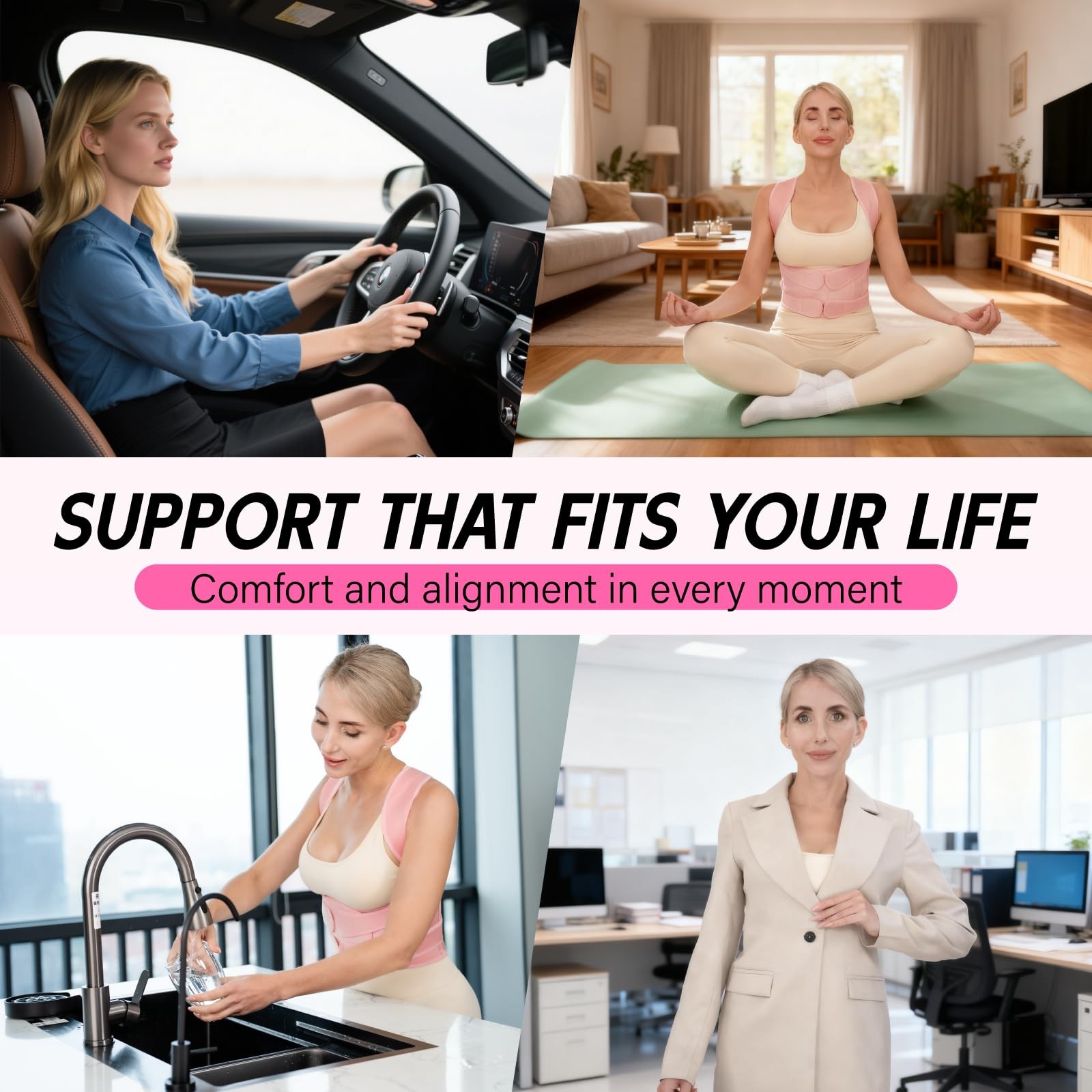 LuxuMach Back Brace Posture Corrector for Women & Men, Medium, Pink