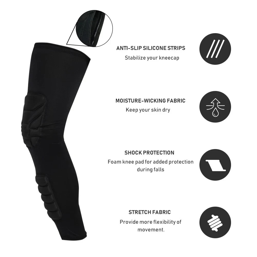1Pcs Knee Braces, Double Crashproof Knee & Calf Pads, Thigh Compression Leg