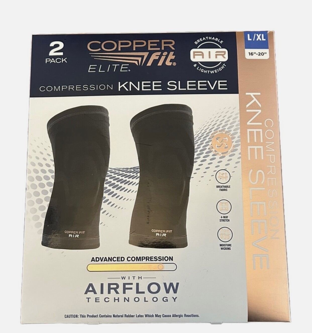 Elite Copper Fit Compression KNEE Sleeve w Airflow Tech L/XL 16”-20” 2 Pack NIB